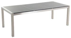 Záhradný jedálenský stôl sivá a strieborná žulová doska nohy z nehrdzavejúcej ocele vonkajšia odolnosť 8 miest na sedenie 220 x 100 x 74 cm