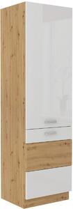 Vysoká kuchyňská skříň policová 60x210 cm 24 - MYSTIC - Bílá lesklá / Dub artisan