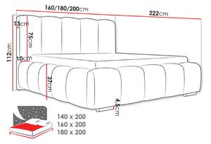 Čalúnená manželská posteľ 140x200 MIDKIFF - šedá