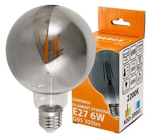 BERGE LED žiarovka G95 - E27 - 6W - FILAMENT - dymová - teplá biela