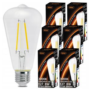 BERGE SADA 6x LED žiarovka E27 ST64 6W 660lm Filament 3000K - tepla biela
