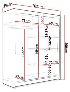 Šatníková skriňa s posuvnými dverami 150 cm ELADIO 1 - biela