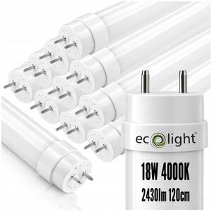 ECOLIGHT SADA 10x LED trubíc 120CM T8 18W 2520lm 140LM/W 4000K SILNÉ svetlo