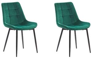 Sada 2 jedálenských stoličiek zelené zamatové čalúnenie čierne oceľové nohy moderné čalúnené stoličky