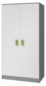Dvojdverová šedobiela šatníková skriňa do detskej izby Sven, úchytky - šírka 80 cm, zelená