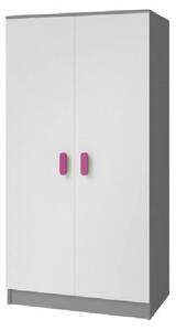 Dvojdverová šedobiela šatníková skriňa do detskej izby Sven, úchytky - šírka 120 cm, ružová