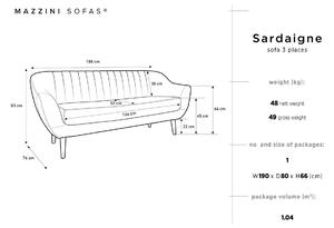 Šedá Trojmiestna pohovka Sardaigne 188 × 76 × 83 cm MAZZINI SOFAS