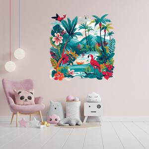 100x100cm Farebná džungľa - textilná nálepka na stenu Veľkosť: 100 cm
