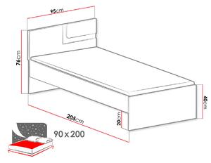 Jednolôžková posteľ 90x200 CHOCHO - svetlý dub / biela