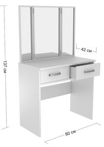 Biely toaletný stolík Camis so zrkadlami a šuplíkmi