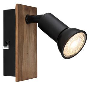 GLOBO 57998-1W DREW nástenné bodové svietidlo/spot s vypínačom 1xGU10 čierna, drevo