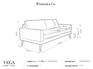 WINDSOR & CO Trojmiestna pohovka Vega 212 × 94,5 × 86 cm
