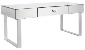 Konferenčný stolík strieborný sklo kov MDF zrkadlový efekt 110 x 47 cm 1 zásuvka úložný priestor glamour štýl obývačka