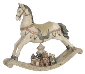 Bielo - šedá antik vianočné dekorácie hojdací koník - 21*5*18 cm - Clayre & Eef