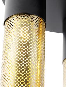 Industriálne stropné svietidlo čierne so zlatými okrúhlymi 3 svetlami - Raspi