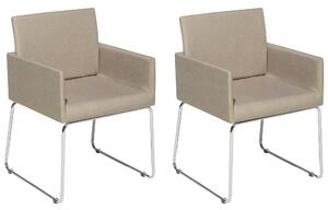 Set 2 stoličiek béžové čalúnené so striebornými kovovými nohami pro jedálnu moderný minimalistický štýl