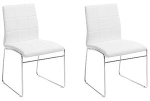 Sada 2 jedálnych stoličiek, biele kožené strieborné kovové nohy moderný priemyselný štýl