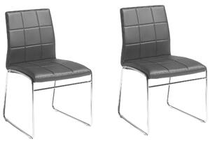 Sada 2 jedálnych stoličiek, čierne kožené strieborné kovové nohy moderný priemyselný štýl