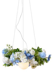 Bohemian stropné svietidlo čierne s farebnými kvetmi modrej a bielej farby - Flower Power