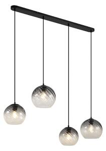 Art Deco závesná lampa čierna s dymovým sklom obdĺžniková 4-svetlá - Bao
