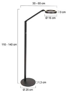 LED stojacia lampa Ringlux, čierna, kovová, nastaviteľná