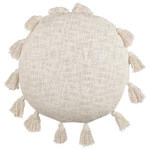 Dekoratívny vankúš béžový bavlna 45 cm okrúhly so strapcami moderný boho štýl doplnky