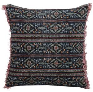 Dekoratívny vankúš viacfarebný zamat bavlna 45 x 45 cm kvetovaný vzor so strapcami štvorcový tvar moderný glamour štýl doplnky