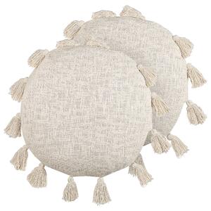 Sada 2 dekoratívnych vankúšov béžová bavlna 45 cm okrúhla so strapcami moderný boho štýl doplnky