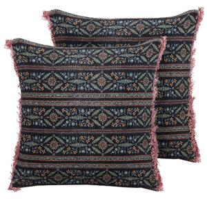 Sada 2 dekoratívnych vankúšov viacfarebná zamat bavlna 45 x 45 cm kvetovaný vzor so strapcami štvorcový tvar moderný glamour štýl doplnky