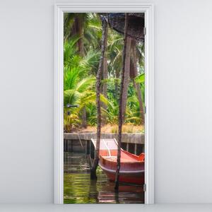 Fototapeta na dvere - Drevená loď na kanáli (95x205cm)