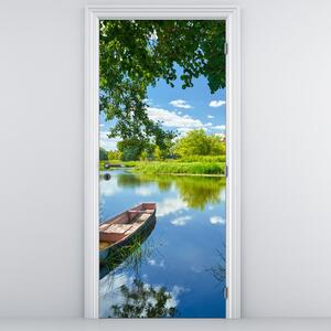 Fototapeta na dvere - Letná rieka s loďkou (95x205cm)