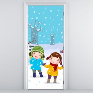 Fototapeta na dvere - Zimné detské radovánky (95x205cm)