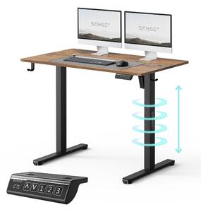 SENSE7 NOJO Light, elektricky nastaviteľný výškovo, písací stôl, 100x60 cm, ergonomický stojací stôl, tmavohnedý, s funkciou pamäte, čierna konštrukcia