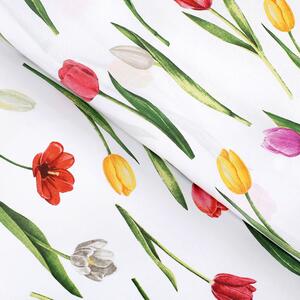 Bavlnená látka/plátno Sandra SA-506 Tulipány na bielom - šírka 220 cm