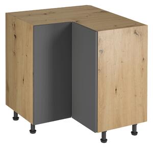 KONDELA Rohová spodná skrinka, dub artisan/sivý mat, LANGEN D90N