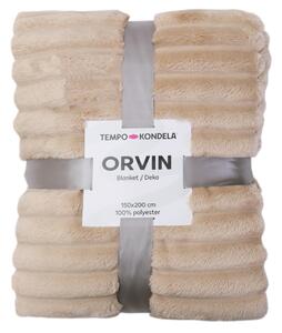 KONDELA Plyšová pruhovaná deka, hnedosivá Taupe, 150x200, ORVIN