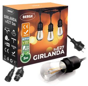 EcoPLANET Záhradná girlanda 5m + 6x 1W LED žiarovka