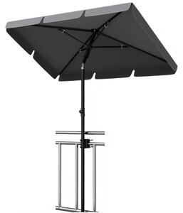 Balkónový slnečník – obdĺžnikový 200 x 125 cm – ochrana UV50+ – naklápací a výškovo nastaviteľný – železná tyč – s držiakom a taškou na prenášanie – sivý