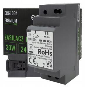 ECOLIGHT Napájanie na DIN lištu - 24V 30W 1,25A pre IP20 PREMIUM LED pásik