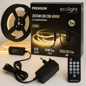 ECOLIGHT COB LED pásik 35W - 24V - 320 - 5M - 4000k - neutrálna farba + diaľkový ovládač