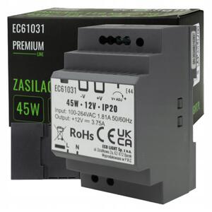 ECOLIGHT Napájanie na DIN lištu - 12V 45W 3,75A pre IP20 PREMIUM LED pásik