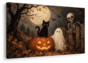 Obraz halloweenska mačka s tekvicou
