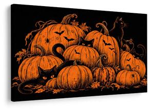 Obraz halloweenske tekvice s čiernymi mačkami