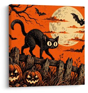 Obraz halloweenska mačka medzi tekvicami