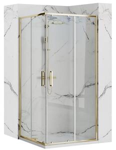 Rea Punto, sprchový kút s posuvnými dverami 80(dvere) x 80(dvere) x 190 cm, 5mm číre sklo, zlatý lesklý profil, REA-K6441