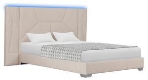 KONDELA Posteľ s roštom a LED osvetlením, 160x200, béžová Velvet látka, ALTESA