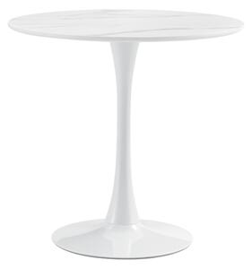 KONDELA Jedálenský stôl, svetlý mramor/biela, priemer 80 cm, LORIAN