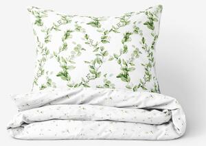 Goldea bavlnené posteľné obliečky - eukalyptové lístky s drobnými kvetinkami 140 x 200 a 70 x 90 cm