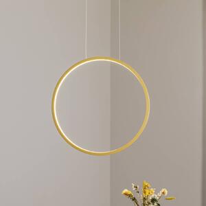 LED závesné svietidlo Saturno vertikálne, zlaté, Ø 50 cm, kov, Mosadz / zlato, Obývacia izba / jedáleň, Hliník, Moderný, Závesné svietidlo