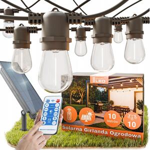 LED stmievateľný solárny dekoratívny svetelný reťazec 10xE27/3V USB 2400 mAh 10,62 m IP65 čierna + DO